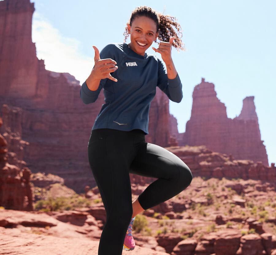 Hoka One One Womens Tops - Performance 3/4 Sleeve - Navy - PBZS93650